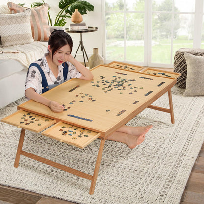 2000 Piece Portable Puzzle Table with Folding Legs, 41.3"X27.5" Wooden Jigsaw Puzzle Board with 4 Drawers & Cover, Family Multifunctional Folding Table for Adults and Kids - WoodArtSupply