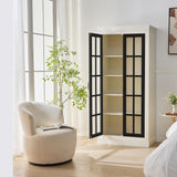 Ball & Cast 71.2" Tall Display Cabinet W/Glass Doors,Curio Cabinet W/Adjustable Shelves&Fixed Shelves for Collectibles,Trophies,Farmhouse Style Cabinets for Hallways,Living Room,Bedroom,White&Black Ball & Cast