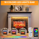 44" Electric Fireplace Mantel, LED Farmhouse TV Stand with Electric Fireplace Heater, Stacked Stone Surround and Remote Control 3D Realistic Flame, White Fireplace for Living Room Bedroom Naice