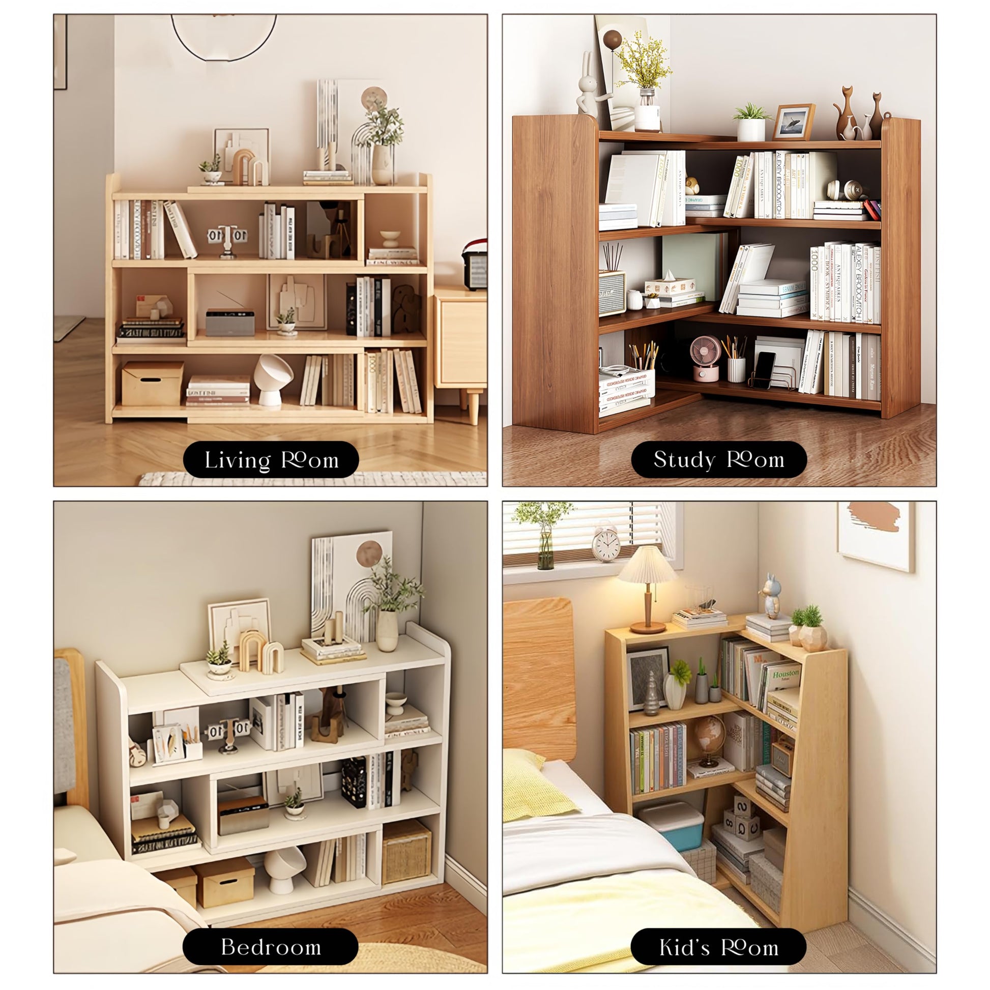 Cmishe Expandable 4-Tier Wooden Bookshelf for Small Spaces - Modern Natural Finish - WoodArtSupply