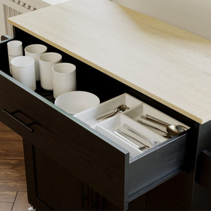 Rolling Kitchen Island with Drop Leaf, Storage Cabinet, and Charging Station - Black by IRONCK - WoodArtSupply