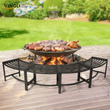 VINGLI Outdoor Metal Curved Bench, Weatherproof Fire Pit Bench Set of 4, Heavy Duty Steel Backless Benches, Metal Outside Seating for for Garden, Patio, Plant Stand and Holder VINGLI