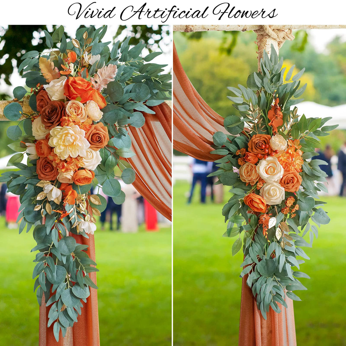 ponatia Artificial Wedding Arch Flowers Kit(Pack of 3) with 26Ft Shiny Wedding Arch Draping Fabric, Arch Flowers for Wedding Ceremony and Reception Backdrop Wedding Decoration (Burnt Orange) ponatia