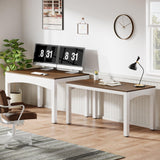 Tribesigns 94.5” Two Person Desk, Extendable Long Double Desk for 2 Person, Modern Computer Desk Study Writing Table for Office, Brown & White Tribesigns