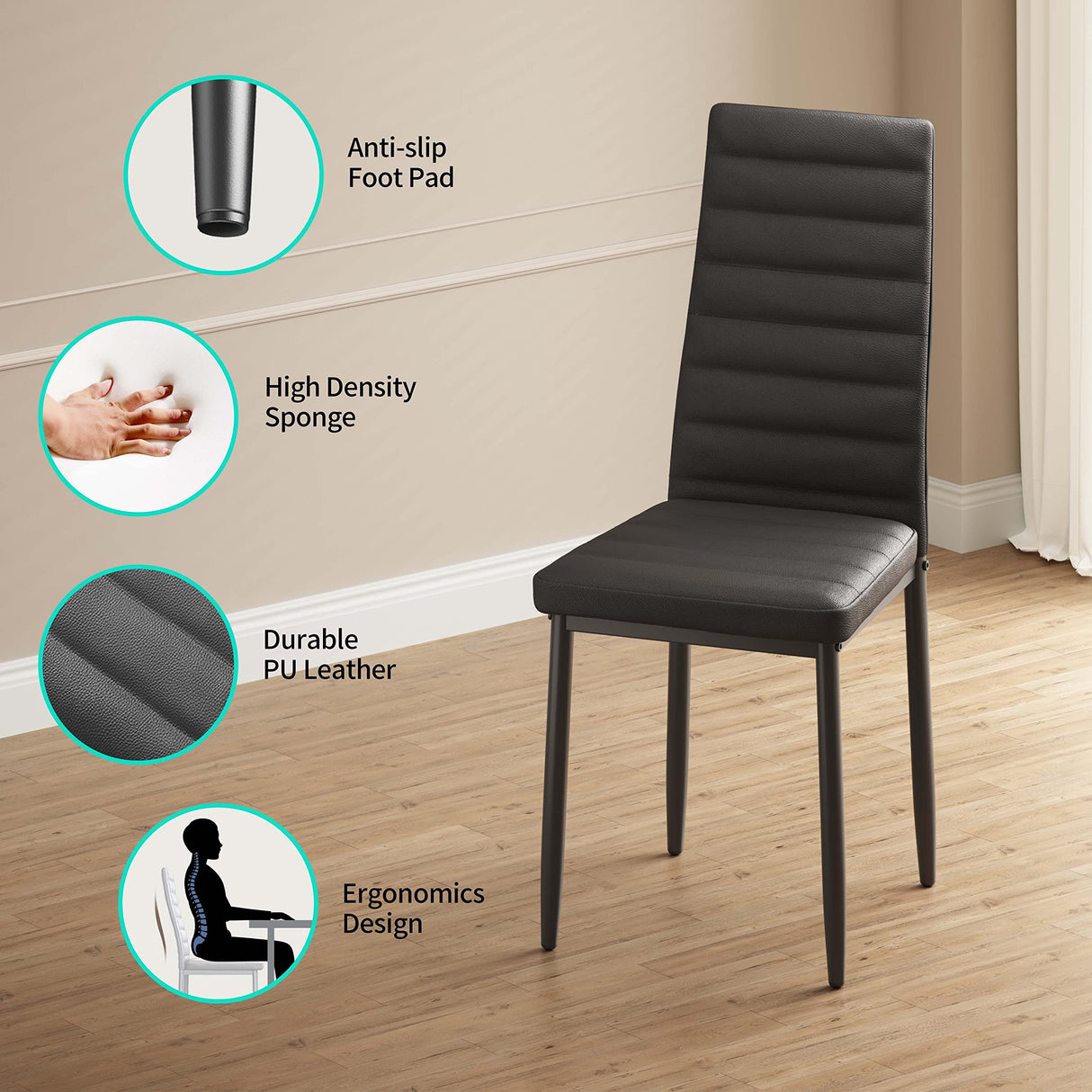 Gizoon 5 Piece Glass Dining Table Set, Kitchen and Chairs for 4, PU Leather Modern Room Sets for Home, Kitchen, Living Room Gizoon