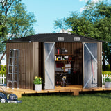 COMHOMA Shed Outdoor Storage Shed Metal,Lockable Doors Tool Sheds with Sloping Roof,Steel Garden Shed with Air Vent for Backyard,Patio,Lawn,Poolside (Brown, 10'x8') COMHOMA