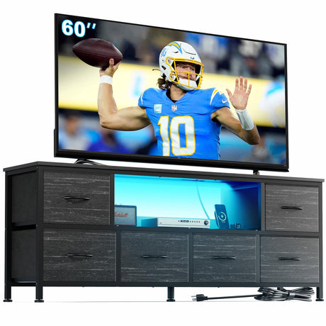 Lulive Bedroom TV Stand Dresser LED, 6 Drawers Dresser TV Stand for 50 55 60in TV, TV Stand for Bedroom w/Storage Entertainment Center Power Outlet, Fabric Dresser for Living Room, Charcoal Black Lulive
