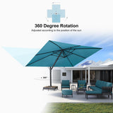 PURPLE LEAF 11' X 15' Rectangle Patio Umbrella Large Outdoor Aluminum Umbrella Offset Umbrella with 360-degree Rotation Cantilever Umbrella for Garden Deck Backyard Pool Turquiose Blue PURPLE LEAF