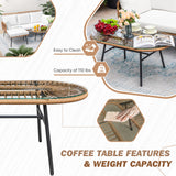 Greesum Outdoor Rope Woven Patio Furniture L-Shaped Conversation Sectional Sofa Set Detachable Lounger for Backyard Porch with Thick Cushions & Long Table, White Greesum