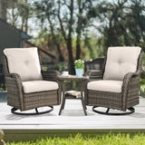 HUMMUH 8 Pieces Outdoor Patio Furniture Set with Fire Pit,L-Shaped Modular Sectional Couches with Swivel Patio Chairs,Wicker Conversation Set for Deck,Backyard,Porch,Garden HUMMUH