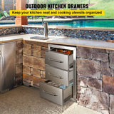 VEVOR Outdoor Kitchen Cabinets 16 W x 28.5 H x 20.5" D, BBQ Drawers Stainless Steel, Outdoor Kitchen Access Drawers with Handle, BBQ Island Drawers Flush Mount Triple Access, Patio Grill Station VEVOR