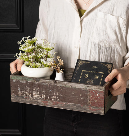 TIMRIS Farmhouse Distressed Wooden Storage Box, Rustic Bathroom Decor Box, Decorative Toilet Tank Basket Nice Butt, Solid Reclaimed Wood Organizer Box with Handles (Random) - WoodArtSupply