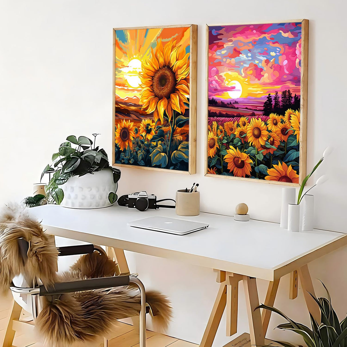 ZXQL 2 Pack Sunflower Paint by Numbers Kit for Adults Beginners, 16" W x 20 L Paint by Numbers for Adults Rolled up Canvas for Painting Home Decor Creative Wall Art with Nice Gift Box ZXQL