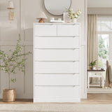 HITHOS 51" Tall 7 Drawers Dresser, Modern White Dresser, Wood Dressers & Chests of Drawers with Cut-Out Handles, Upright Drawer Chest, Accent Vertical Dressers for Living Room, White HITHOS