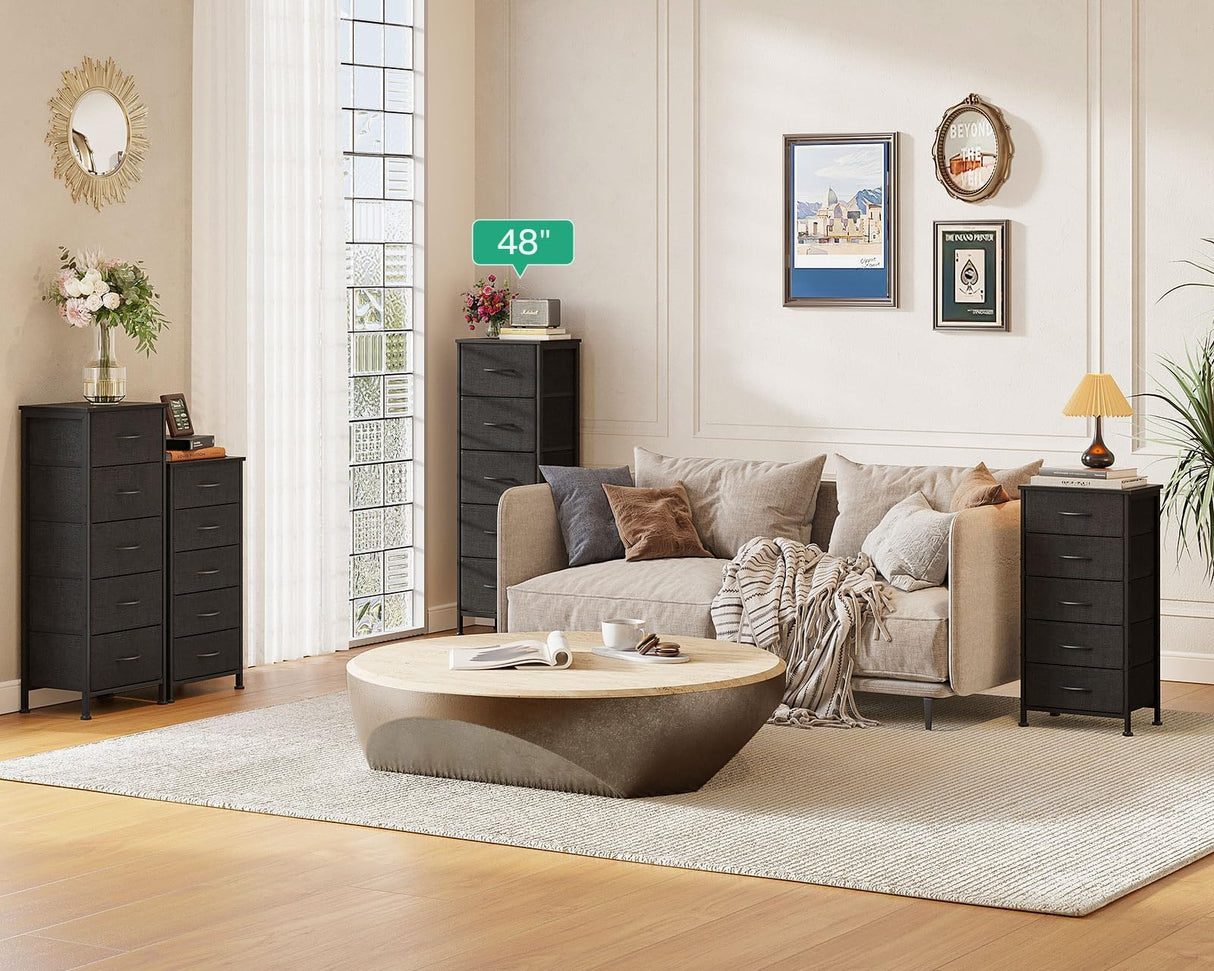 AODK Dresser for Bedroom with 5 Storage Drawers, 48" Tall Dresser Chest of Drawers Fabric Dresser with Sturdy Steel Frame, Black AODK