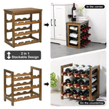 VASMIA Wine Rack Freestanding Floor, 6-Tier Display Wine Storage Shelves with Table Top, 24-Botttle Bamboo Wine Rack Shelf for Kitchen Bar Dining Room Living Room, Walnut VASMIA