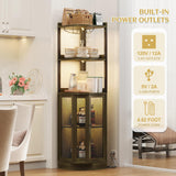 EOYUTLLY Corner Bar Cabinet with Power Outlet and LED Strip, 5-Tier Corner Liquor Wine Display Cabinet for Home, Storage Solution, for Living Room, Kitchen, Home, Gray EOYUTLLY