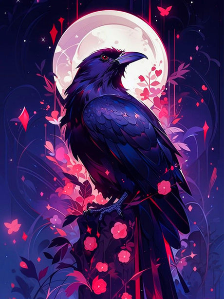 Ekuxom Crow Diamond Art Kits for Adults, 5D Moon Diamond Painting Kits for Adults Beginner, DIY Full Round Drill Diamond Dot Gem Art for Crafts Home Wall Decor Gift 12x16 inch Ekuxom