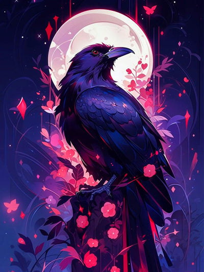 Ekuxom Crow Diamond Art Kits for Adults, 5D Moon Diamond Painting Kits for Adults Beginner, DIY Full Round Drill Diamond Dot Gem Art for Crafts Home Wall Decor Gift 12x16 inch