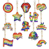 EVECILOO 12 Pieces Rainbow DIY Diamond Key Chain, 5D Diamond Art Ornaments, Pride Month Key Chains, Diamond Art Painting Ornaments with Tray Drill Pen for Gay Pride & LGBTQ Party Gift EVECILOO