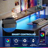 SUPERJARE 53 inch Reversible L Shaped Desk with LED Lights & Power Outlets, Computer Desk with Shelves & Monitor Stand, Gaming Desk with Drawer, Home Office Desk Corner Desk, Black SUPERJARE