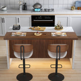 Gyfimoie 63" Large Imitation Marble Bar Table,Island Table with LED Lights,Mordern Marble Stripes Dining Table with Grille Design for Home Kitchen, Living Room, Balcony, Basement(White) Gyfimoie