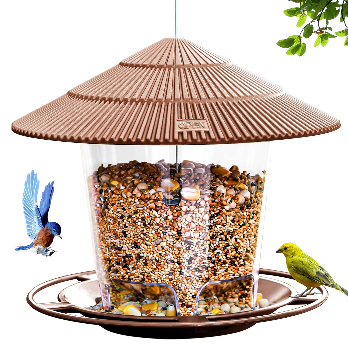 Hanizi Hanging Bird Feeder Squirrel Proof for Outdoor Wild Bird Seed, Brown Hanizi