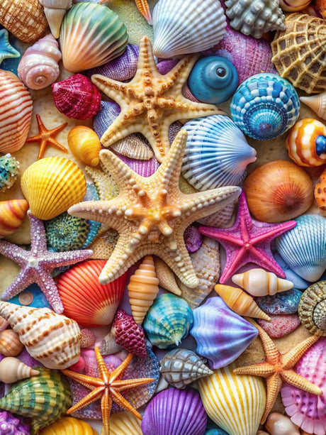 GOUOYANA Diamond Art Kits for Adults,5D Colorful Seashell and Starfish DIY Full Drill Diamond Painting Kits for Beginner,Premium Gem Dots Home Wall Decor Gift (12x16 Inch) GOUOYANA