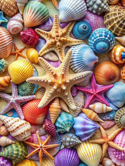 GOUOYANA Diamond Art Kits for Adults,5D Colorful Seashell and Starfish DIY Full Drill Diamond Painting Kits for Beginner,Premium Gem Dots Home Wall Decor Gift (12x16 Inch)