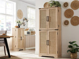 ACCOHOHO 72" Tall Kitchen Pantry with Rattan Doors, Storage Cabinet with Organizer, Drawer and Adjustable Shelves, Wood Cupboard for Kitchen, Dining Room, Bathroom and Hallway, Natural Oak ACCOHOHO
