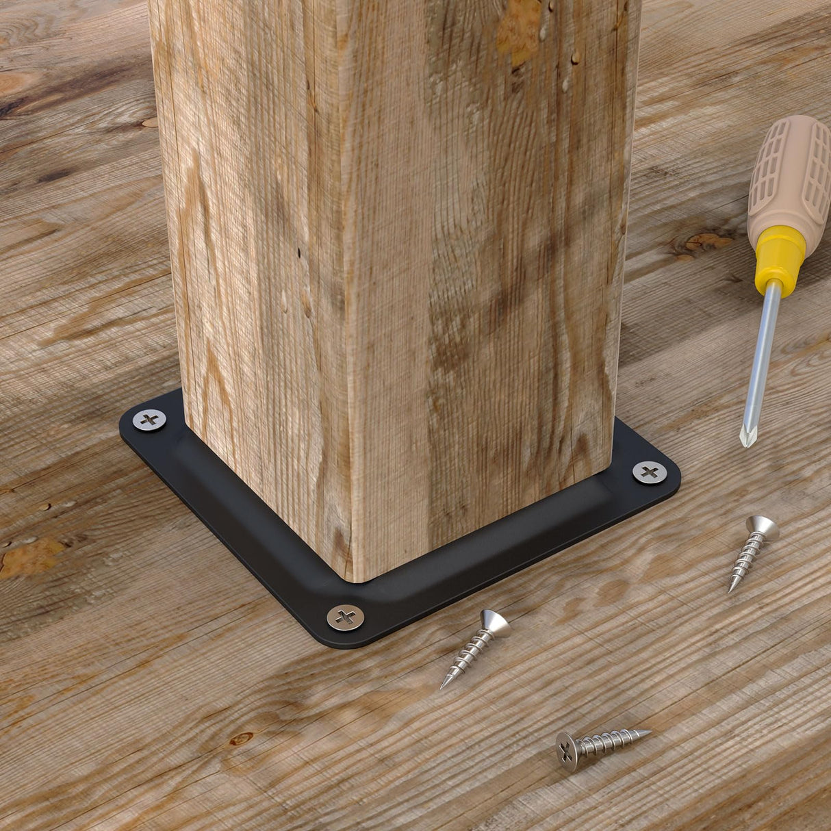 FOROIRON (8 Pack) 4" x 4" Wood Post Plate Connector, Powder-Coated Decking Post Base, Wood Fence Post Anchor Base, Deck Porch Railing Support Base FOROIRON