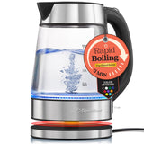 Speed-Boil Electric Kettle For Coffee & Tea - 1.7L Water Boiler 1500W, Borosilicate Glass, Easy Clean Wide Opening, Auto Shut-Off, Cool Touch Handle, LED Light. 360° Rotation, Boil Dry Protection Peach Street