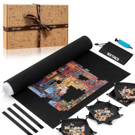Tektalk Higher-Capacity Design with 6 Felt Sorting Trays, Jigsaw Puzzle Roll-up Mat in Delicate Packaging Box with Hand Pump, for Saving and Storing for 2000, 1500, 1000, 500 Jigsaw Puzzle Pieces Tektalk