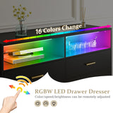 EnHomee Black Dresser with LED Lights, Wood Dresser for Bedroom with Wide Large Drawers and Metal Handles, Elegant Chest of Drawers for Clothes Storage Living Room Hallway Entryway, 47.2" W EnHomee