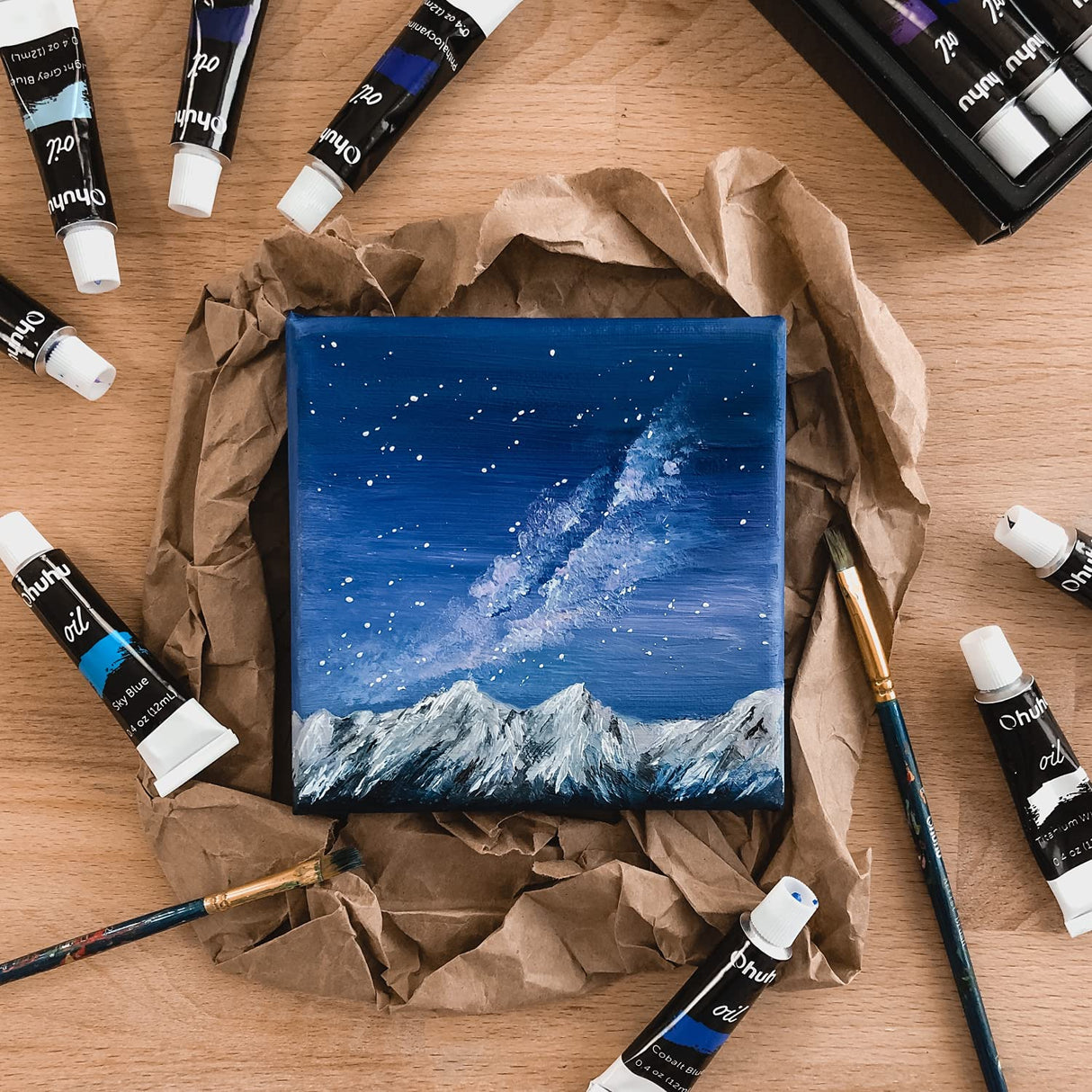 Ohuhu Oil Paint Set, 24 Oil-Based Colors, 12ml/0.42oz x 24 Tubes Non-Toxic Oil Painting Set Supplies for Canvas Painting Artist Kids Beginners Adults Classroom DIY Art Supplies Gift Ohuhu