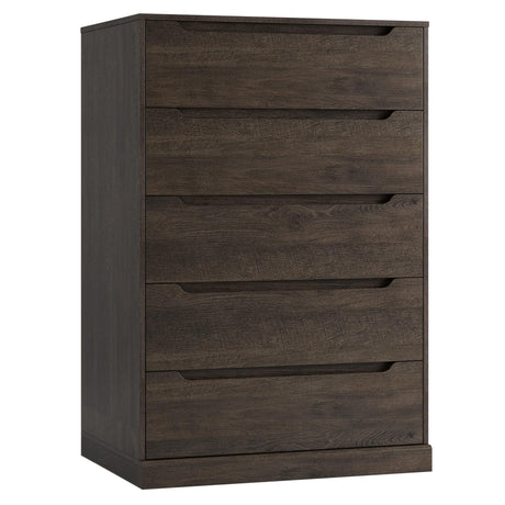HOSTACK 43.3" Tall Modern 5 Drawer Dresser for Bedroom, Large Chest of Drawers with Storage, Wood Clothes Storage Organizer with Cut-Out Handle, Accent Storage Cabinet for Living Room, Dark Brown HOSTACK