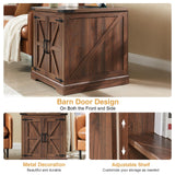 Barnyatoh Farmhouse End Table with Charging Station,24" Large Sofa Side Table with Barn Door, Rustic Wood Square Nightstand Bedside Table with Adjustable Storage Shelf for Living Room, Bedroom,Walnut Barnyatoh