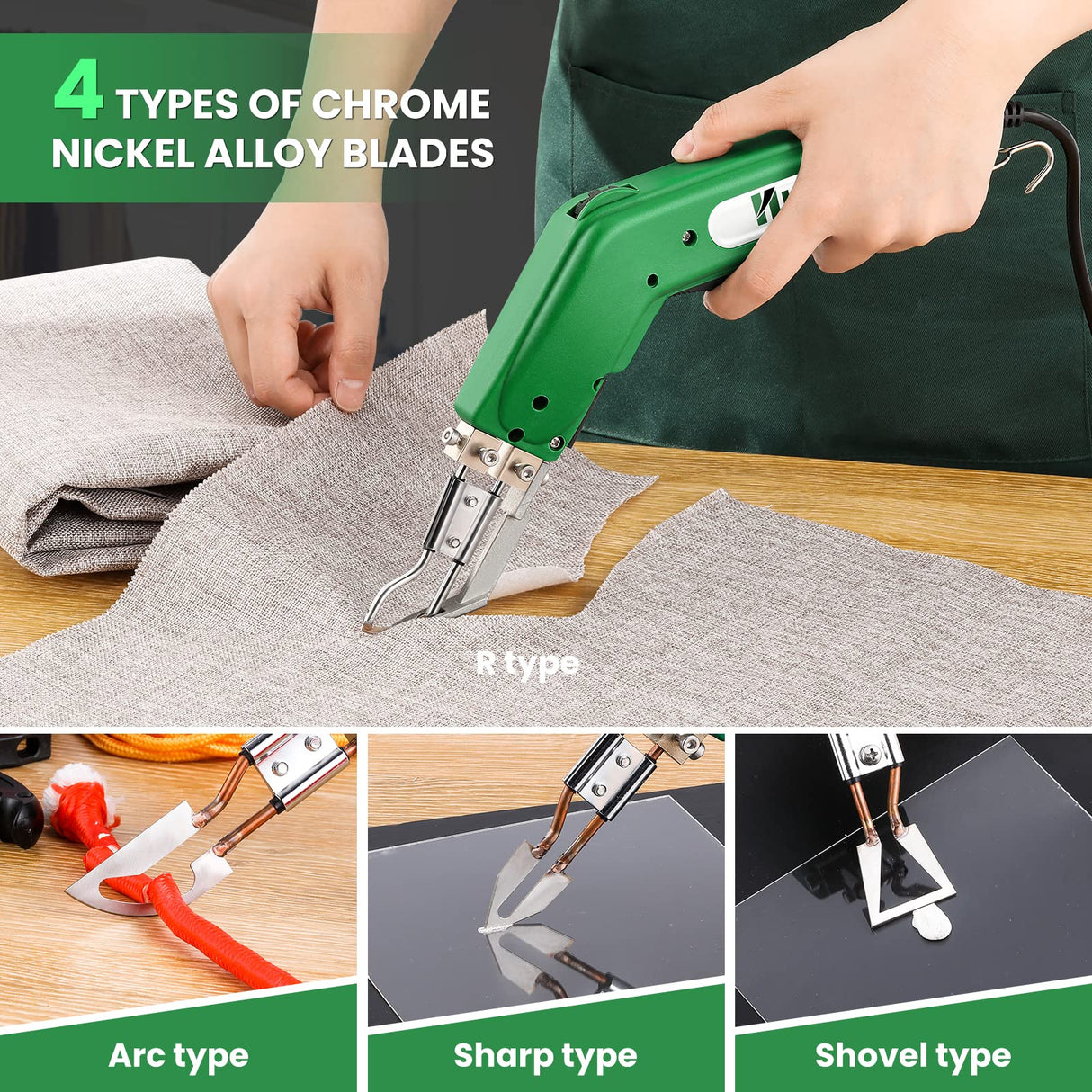 Huanyu Electric Hot Knife Rope Cutter Fabric Cutting Tool Kit 4 Blades Pro Fabric Cutting 600° C Heat Cutter 100W Heat Sealer for Sponge Cloth Board Webbing Continuous Working Huanyu