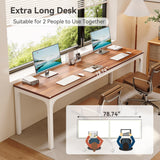 LITTLE TREE 78.7-Inch Ultra Long Double Desk, Writing Gaming Work Computer Two-Person Desk for Home Office, Walnut + White LITTLE TREE