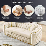 DAMAIFROM Mid Century Modern Chesterfield Sofa Couch, 90.6" Velvet Couch White and Gold Sofa Luxury Loveseat for Living Room, Tufted Sofas with 2 Pillows & Classic Golden Decor, Cream White DAMAIFROM