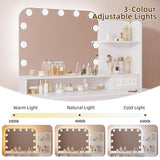 Ylued Vanity Desk with Mirror and Lights Power Outlet, 39 inch Makeup Vanity with Charging Station, Mid-Century Modern Dressing Table with 2 Drawers for Bedroom, White Ylued