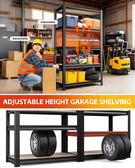 AOAORGG Set of 2 Heavy Duty Garage Shelving, 5-Tier Storage Shelves, 2000LBS Metal Shelf, Adjustable Shelving Unit, for Basement, Kitchen, Warehouse, Pantry, 15.7" Dx35.4 Wx71.2 H, Black AOAORGG