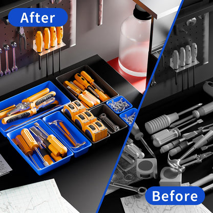 [5 Sizes] [69 PCS] Tool Drawer Organizer, Tool Box Organizer Tray, Desk Drawer Organizer Tray, Rolling Tool Chest Organizer, Toolbox Organizer (Black+Blue)