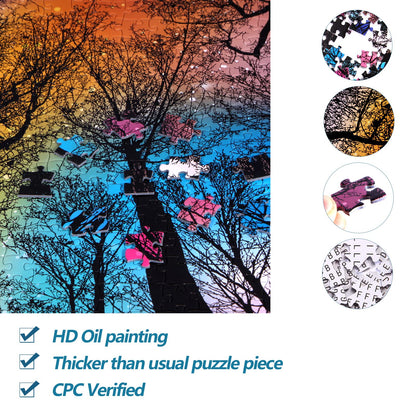 Bgraamiens Puzzle-Forest Under Starry Night-1000 Pieces Gradient Magic Colorful Puzzle for Adult,Hard Challenge Puzzle for Adult - WoodArtSupply