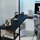 Queen Size Loft Bed with Desk and Stairs, Gaming Loft Bed with RGB LED Light and Storage, Heavy-Duty Metal Loft Beds Frame with Wardrobe, Shelves and Charging Station for Adults Kids Teens, Black Mirightone