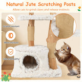Tangkula Modern Cat Tree, 53 Inch Tall Natural Branch Wooden Cat Tower with Jute Scratching Posts, Plush Perch, Condo, Aesthetic Luxury Solid Wood Flower Cat Tree for Indoor Cats Large Adult (White) Tangkula