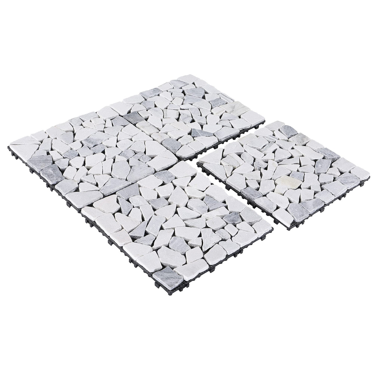 PURE ERA Natural Real Stone Interlocking Floor Deck Tiles Indoor Outdoor Use 12"x12" (4Pcs, 4 sq. Ft, Sliced Grey and White)- Great Upgrade to Patio Backyard Pathway PURE ERA
