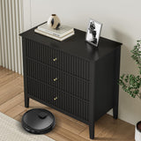 RoyalCraft 3 Drawer Dresser Set of 2, Fluted Chest of Drawers with Storage, Modern Painted 30 inch Tall Nightstand for Bedroom Living Room Entryway, Black RoyalCraft