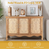 RoyalCraft Sideboard Buffet Cabinet with Storage,49'' Solid Wood Farmhouse Sideboard Credenza Accent Cabinet with 3 Carved Doors, TV Console Table for Entryway, Livng Room, Kitchen, Natural RoyalCraft