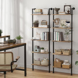 Acovy 5-Tier Rustic Wooden Ladder Shelf - Wall-Mounted Storage Rack for Living Room and Bedroom Acovy